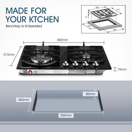 Ceramic Cooktop Stove Electric Cooktop Hob Cooker Glass Top 4 Burners 6  Zones 60cm Touch Control Built In Maxkon