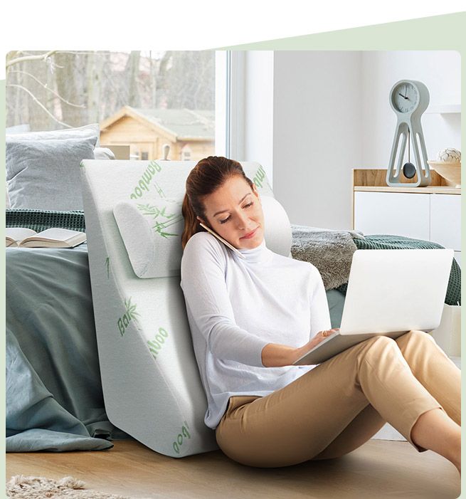 Luxdream 2 Pcs Foam Bed Wedge Pillow and Headrest with Breathable Bamboo Cover