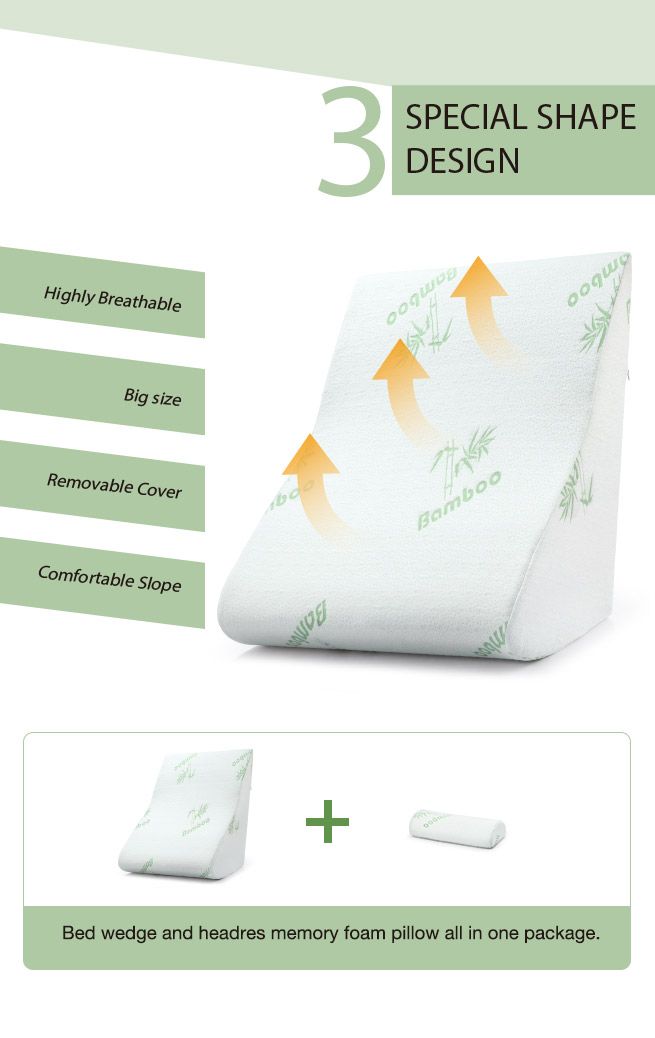 Luxdream 2 Pcs Foam Bed Wedge Pillow and Headrest with Breathable Bamboo Cover