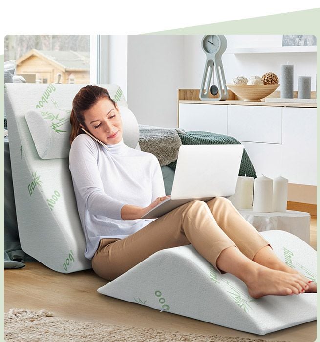 Luxdream 3 Pcs Foam Bed Wedge Pillow Headrest Leg Elevation Pillow Breathable Cover