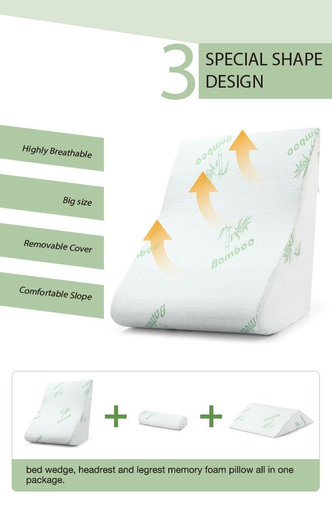 Luxdream 3 Pcs Foam Bed Wedge Pillow Headrest Leg Elevation Pillow Breathable Cover