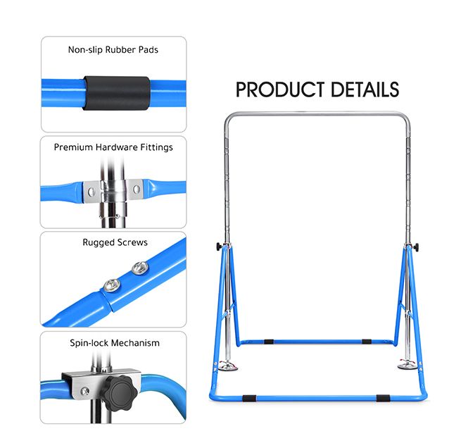 Genki Horizontal Gymnastics Bar for Kids Height Adjustable Training Kip