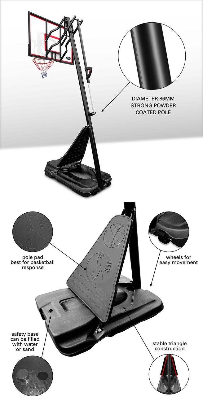 Genki Adjustable 2.33.05m Portable Basketball Hoop Stand System