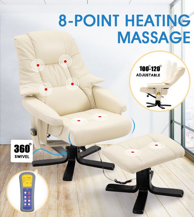 Full Body Massage Recliner Chair 8 Point Heated Office Chair Beige