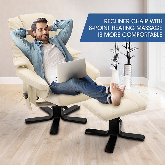 Full Body Massage Recliner Chair 8 Point Heated Office Chair Beige