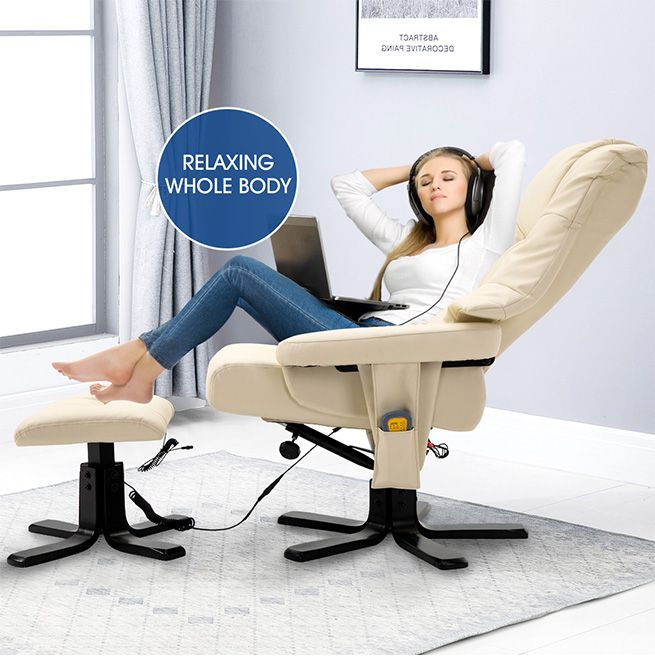 Full Body Massage Recliner Chair 8 Point Heated Office Chair Beige