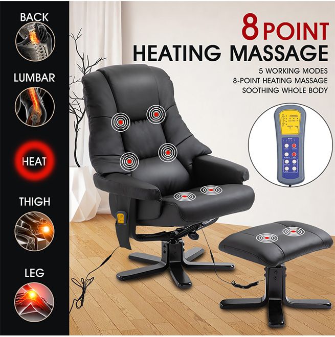 Full Body Massage Recliner Chair 8-Point Heated Office Chair Black