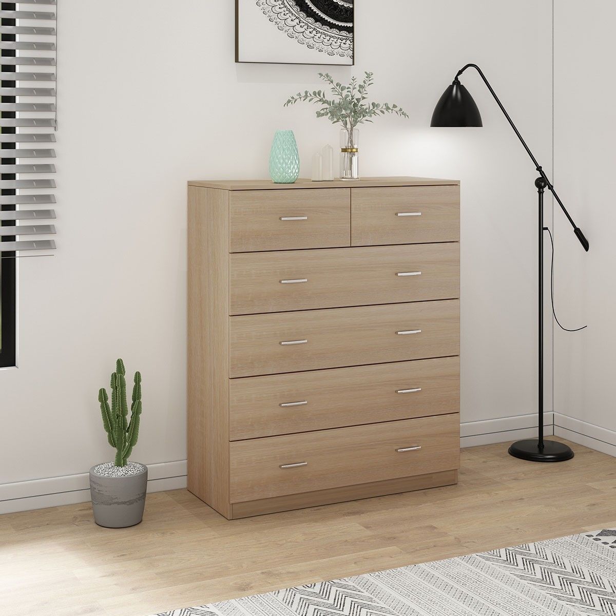 6 Chest of Drawers Tallboy Storage Bedroom Cabinet Oak