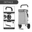 Shopping Cart Foldable Trolley Grocery Bag Waterproof Aluminium Waterproof Wheeled Storage Market Utility Granny Grey