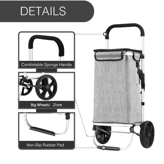 Waterproof Shopping cart Trolley Foldable Aluminium Grocery Bag Grey