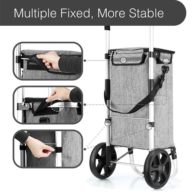Waterproof Shopping cart Trolley Foldable Aluminium Grocery Bag Grey