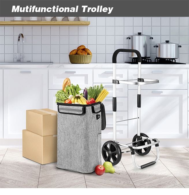 Waterproof Shopping cart Trolley Foldable Aluminium Grocery Bag Grey