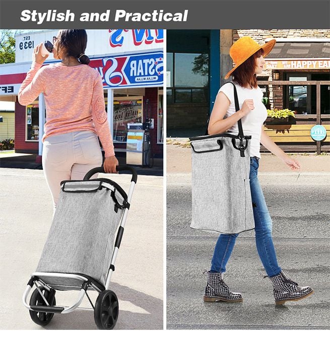 Waterproof Shopping cart Trolley Foldable Aluminium Grocery Bag Grey
