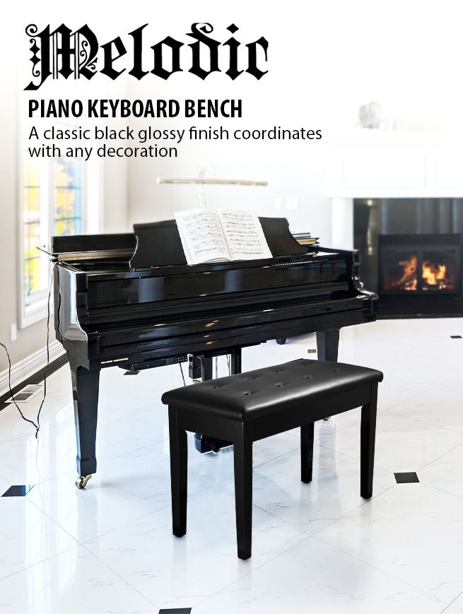 Melodic Wood Duet Piano Bench Keyboard Stool Seat with Storage