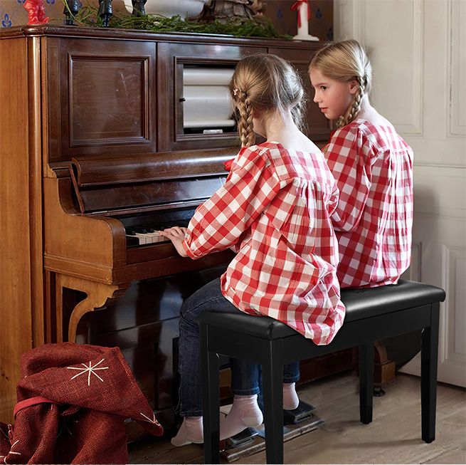 Melodic Wood Duet Piano Bench Keyboard Stool Seat with Storage
