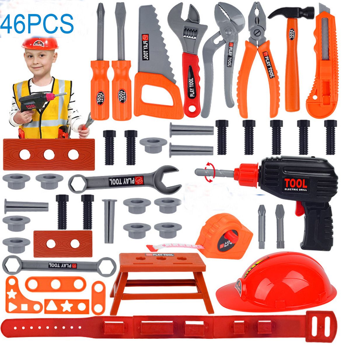 46pcs Pieces Kids Construction Toy Workbench for Toddlers Kids Workbench Construction Tool Bench Set, Boys Toy Work Shop Tools Workbench for Toddlers