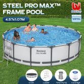 Bestway 4.57M Above Ground Metal Frame Swimming Pool w/Ladder, Cover & Filter Pump