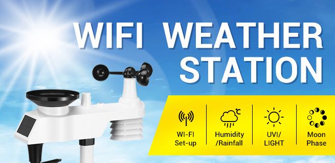 Maxkon WIFI Weather Station Solar Powered for UV Light Temperature Humidity Wind Speed