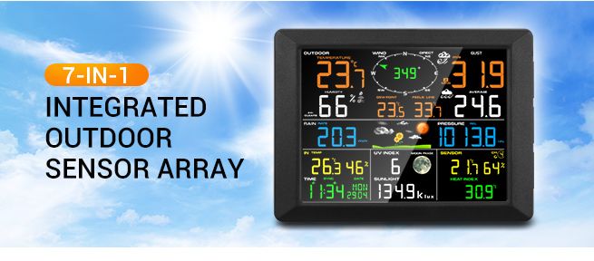 Maxkon WIFI Weather Station Solar Powered for UV Light Temperature Humidity Wind Speed