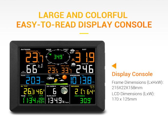 Maxkon WIFI Weather Station Solar Powered for UV Light Temperature Humidity Wind Speed