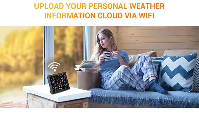 Maxkon WIFI Weather Station Solar Powered for UV Light Temperature Humidity Wind Speed