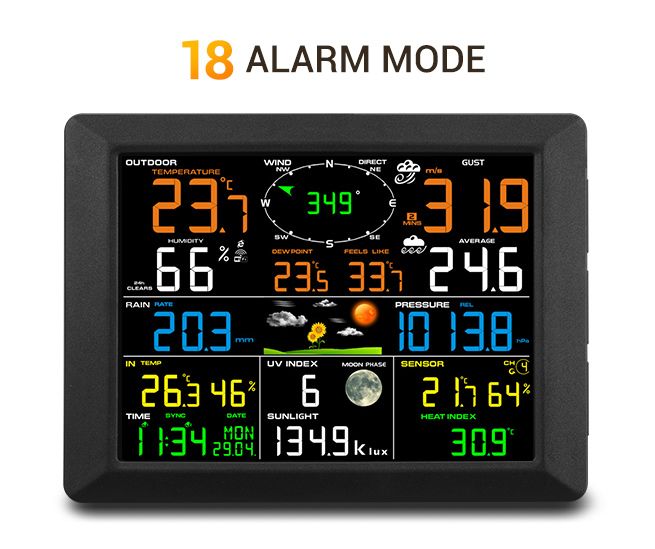 Maxkon WIFI Weather Station Solar Powered for UV Light Temperature Humidity Wind Speed