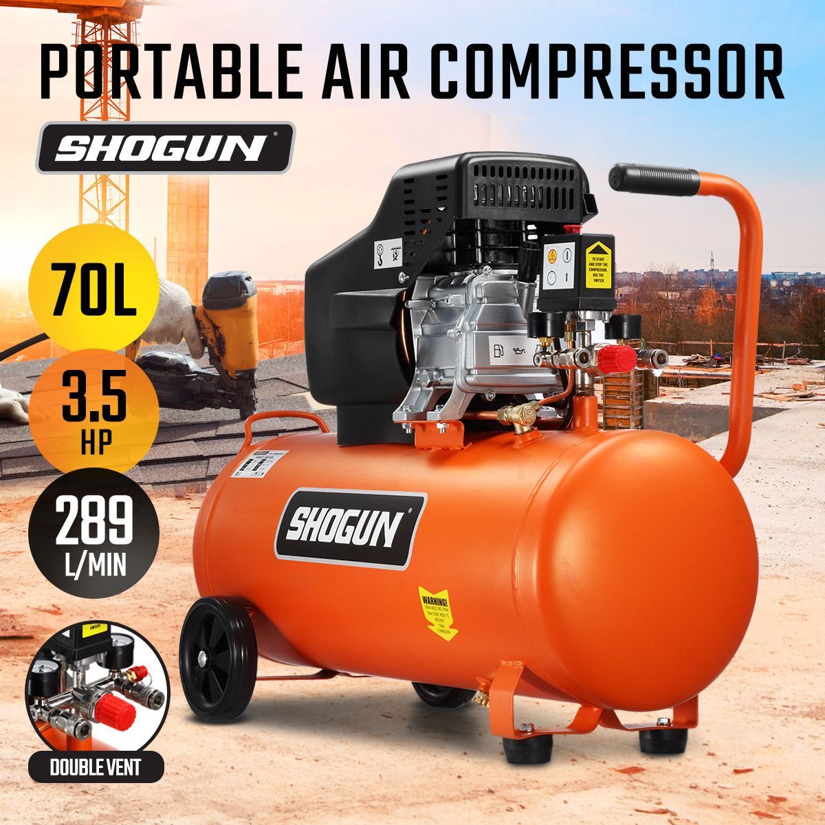 Portable 70L 3.5HP Electric Air Compressor Tank Direct Drive Pump Inflator