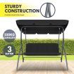 Garden 3 Seater Swing Chair Seat with Cushion and Canopy Black