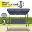 3 Seater Swing Chair for Garden Patio with Cushion & Canopy Dark Grey
