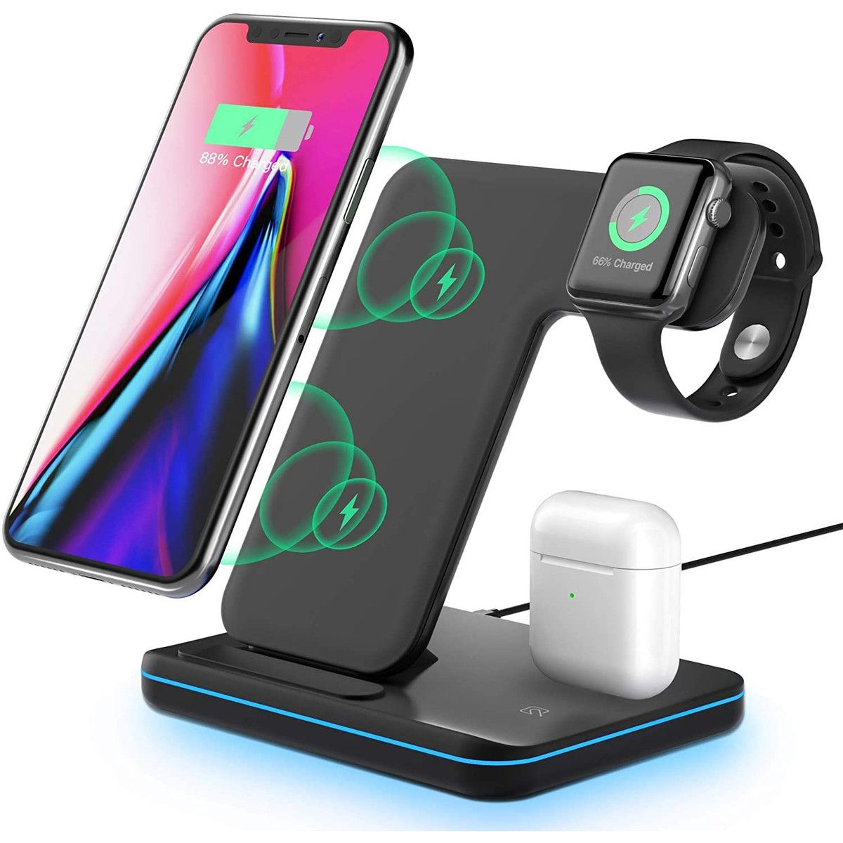 Wireless Charging Station, 3 in 1 Qi Charger for Apple Watch 1 2 3 4 5 6/Airpods, Wireless Charger for iPhone 11/11 Pro/11 Pro Max/XS Max/XS XR Plus Samsung S10 S9 S8 S7 and Qi-Certified Phones