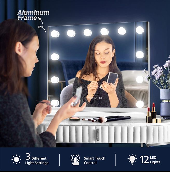 Maxkon Hollywood Style Makeup Mirror Lighted Vanity Mirror with 12 LED Lights