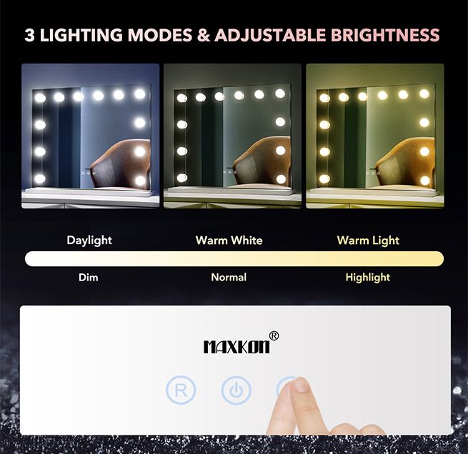 Maxkon Hollywood Style Makeup Mirror Lighted Vanity Mirror with 12 LED Lights