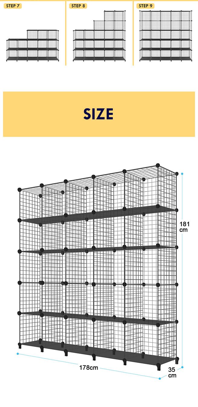 Metal Wire 25-Cube Storage Grid Organizer DIY Modular Cabinet for Toys ...