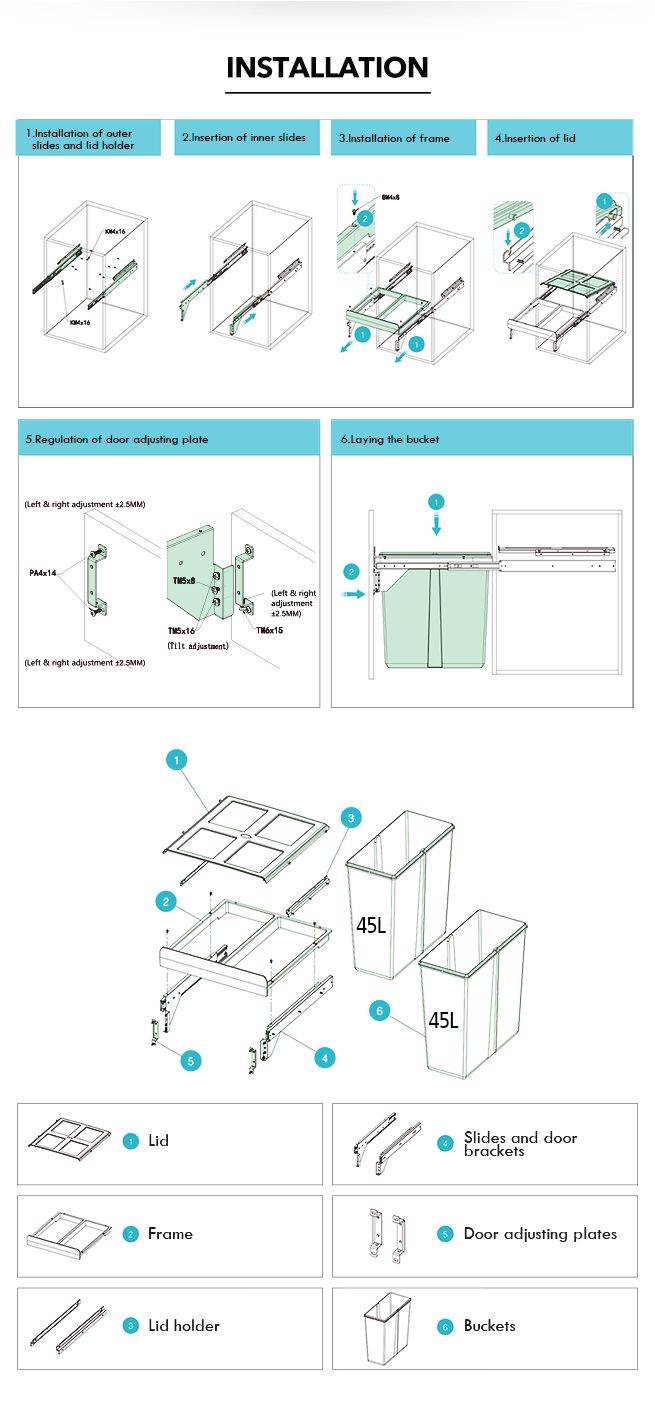 90L Pull Out Kitchen Bin Under Sink Dual Bins Cupboard Waste Recycling