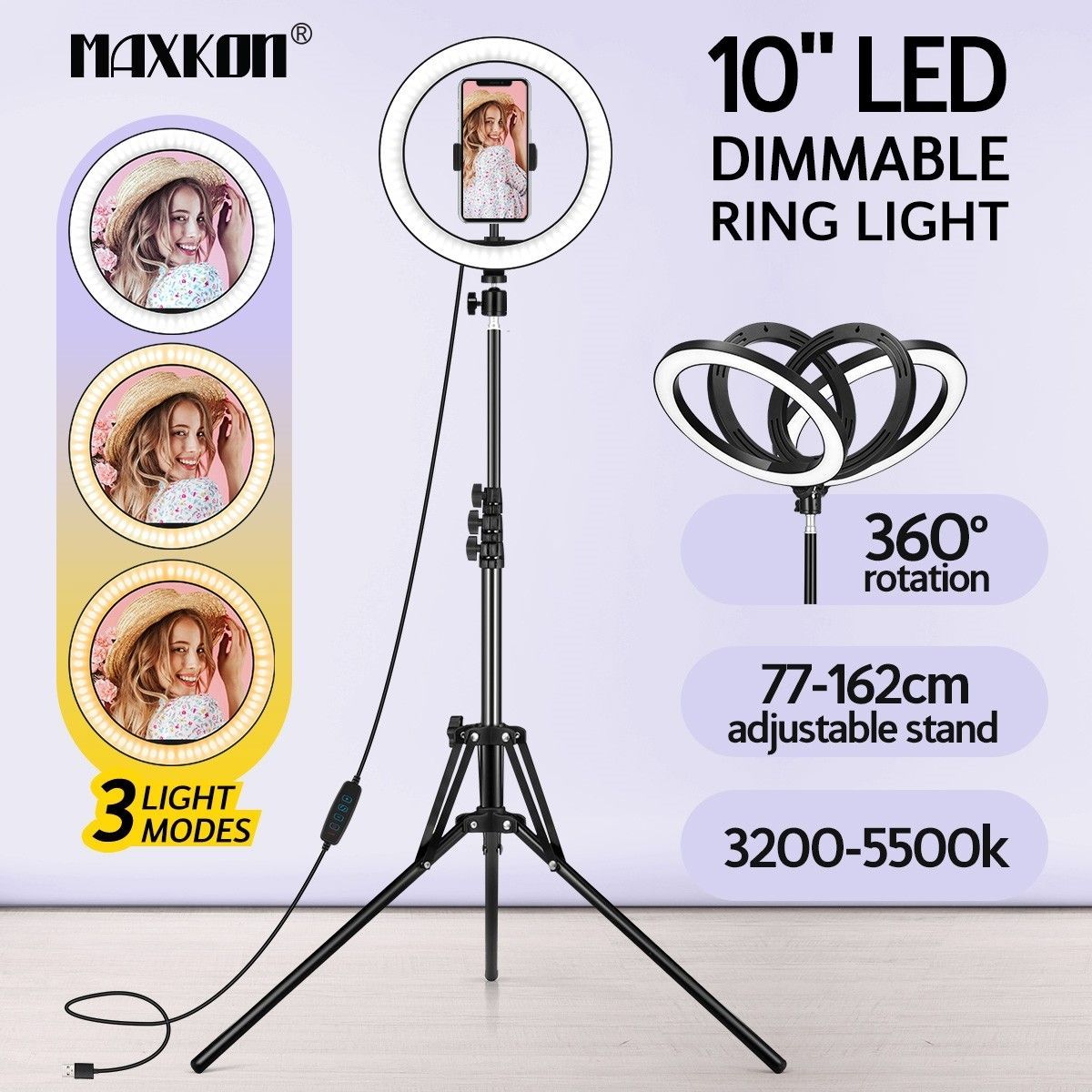 10 Inch LED Ring Light Selfie Ring Light with Tripod Stand for Live Video Photography