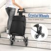 Foldable Aluminium Shopping Cart Trolley Dolly Bag w/ Tri Wheels Black
