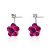 S925 Lovely Sterling Silver Pop Earrings Drop Red/Platinum Plated