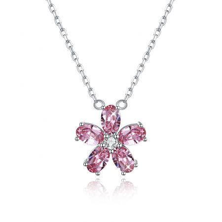 Sterling Silver Crystal Petal Necklace Pink/Platinum Plated