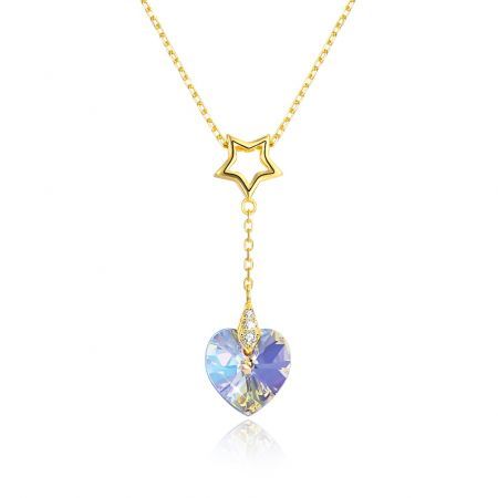 S925 Sterling Silver Heart-Shaped Crystal Pendant Necklace in Gold/Gold-Plated