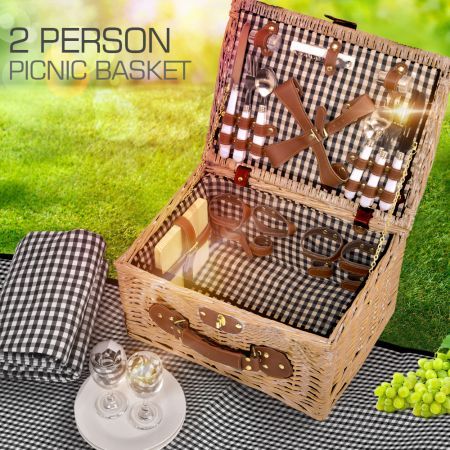 4 Person Picnic Basket Baskets Set Outdoor Blanket Deluxe Wicker Gift Storage
