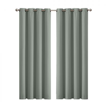 2x Blockout Curtains Panels 3 Layers Eyelet Room Darkening 140x230cm Grey