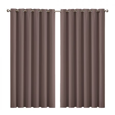 2x Blockout Curtains Panels 3 Layers Eyelet Room Darkening 240x230cm Taupe