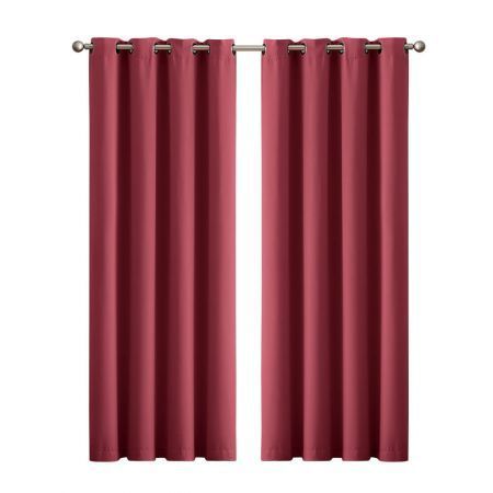 2x Blockout Curtains Panels 3 Layers Eyelet Room Darkening 240x230cm Burgundy