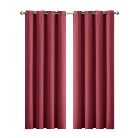 2x Blockout Curtains Panels 3 Layers Eyelet Room Darkening 240x230cm Burgundy