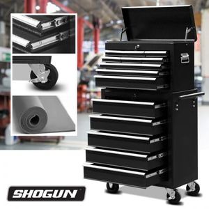 Black 14 Drawers Tool Chest Cabinet With Castor Trolley Roller