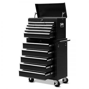 Black 14 Drawers Tool Chest Cabinet With Castor Trolley Roller