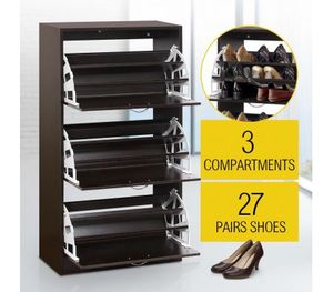 27 Pair Shoe Storage Cabinet Walnut Finish