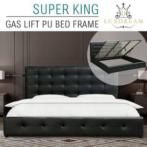 Pu Leather Gas Lift Bed Frame Super King, Leather Bed Frame Super King Size