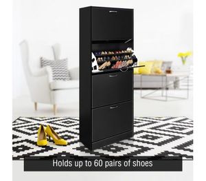 60 Pair Shoe Cabinet 4 Rack Wooden Home Footwear Storage Stand Black