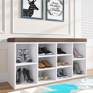 10 Pairs Shoe Bench Storage Cabinet Organsier Rack Shelf Stool White